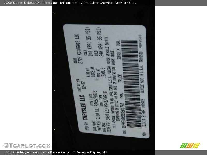Brilliant Black / Dark Slate Gray/Medium Slate Gray 2008 Dodge Dakota SXT Crew Cab