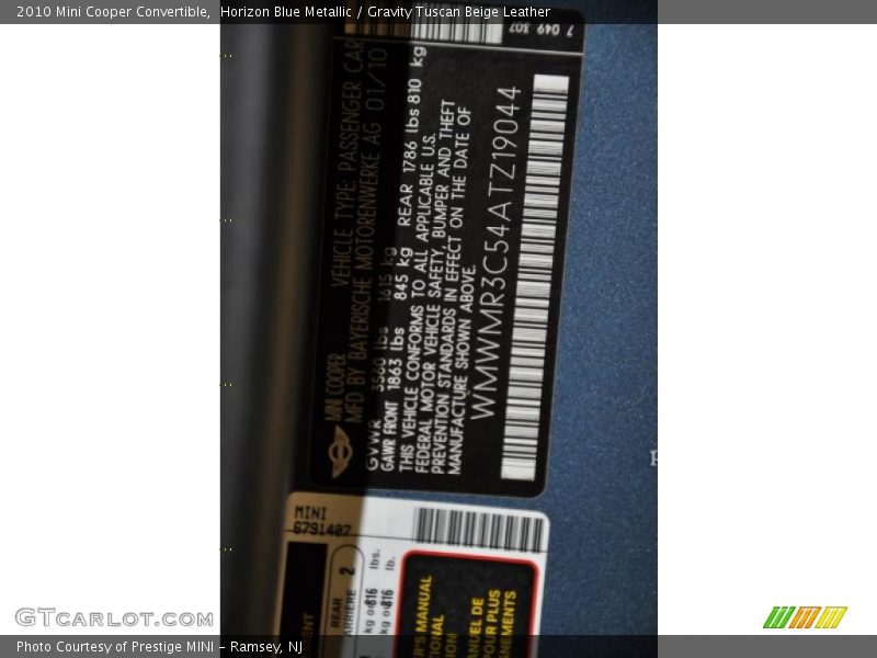 Horizon Blue Metallic / Gravity Tuscan Beige Leather 2010 Mini Cooper Convertible
