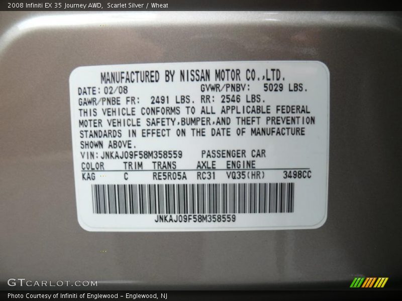 Scarlet Silver / Wheat 2008 Infiniti EX 35 Journey AWD