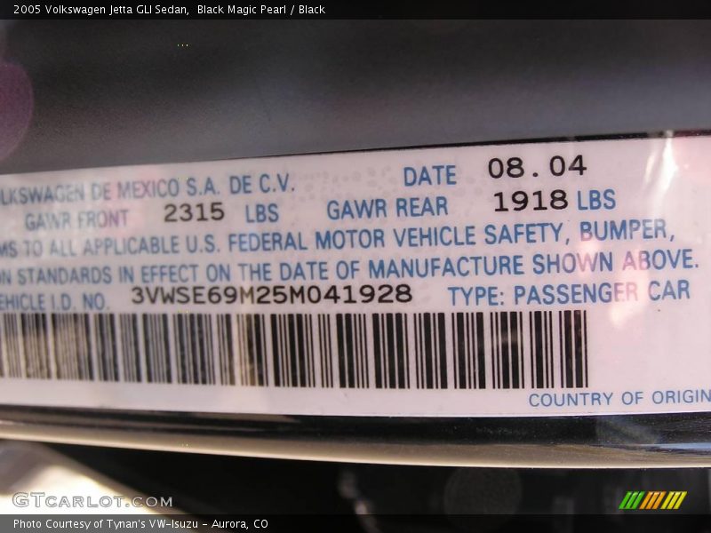 Black Magic Pearl / Black 2005 Volkswagen Jetta GLI Sedan