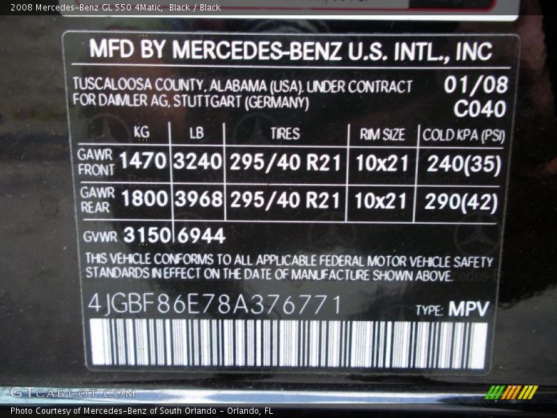 Black / Black 2008 Mercedes-Benz GL 550 4Matic