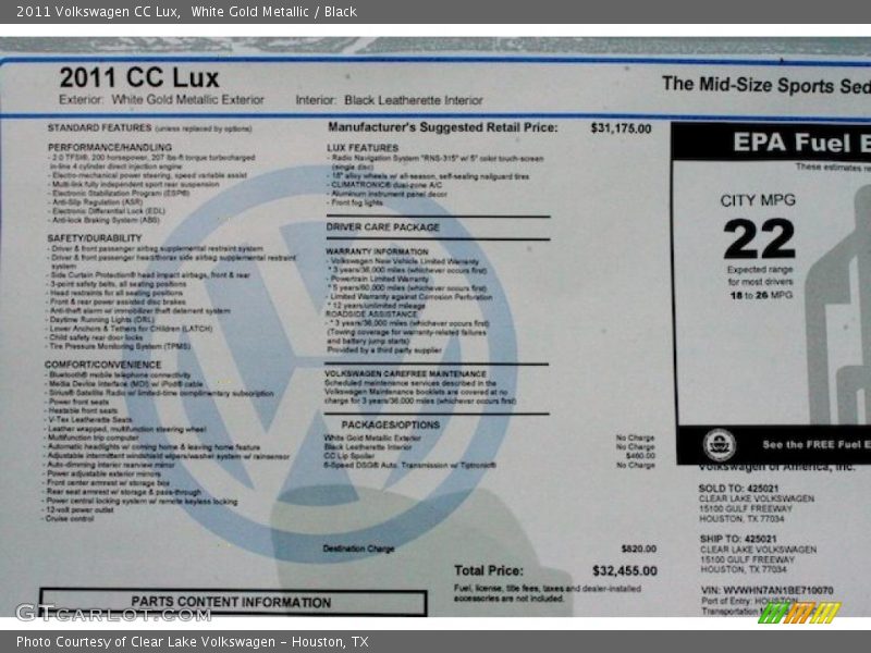White Gold Metallic / Black 2011 Volkswagen CC Lux