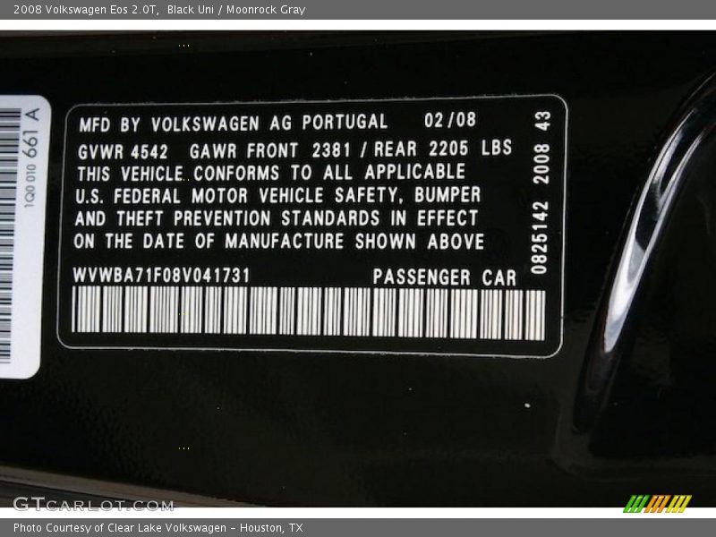 Black Uni / Moonrock Gray 2008 Volkswagen Eos 2.0T