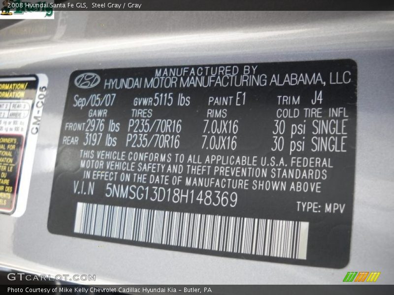 Steel Gray / Gray 2008 Hyundai Santa Fe GLS