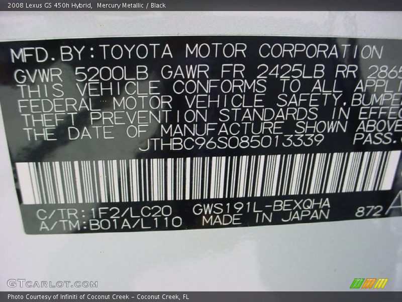 Mercury Metallic / Black 2008 Lexus GS 450h Hybrid