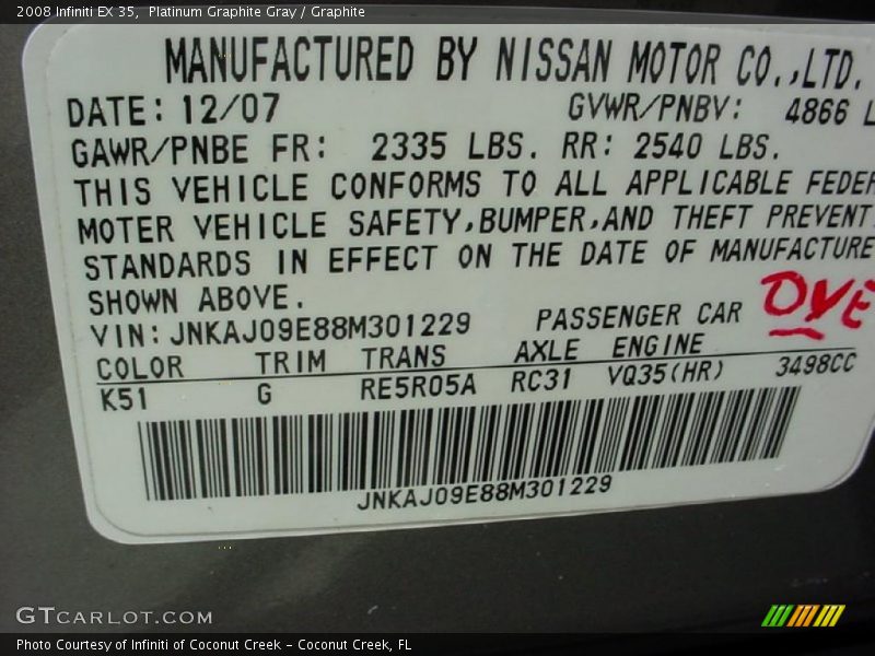 Platinum Graphite Gray / Graphite 2008 Infiniti EX 35