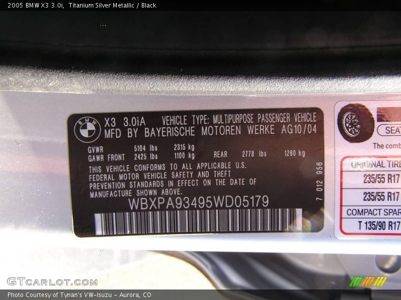 Titanium Silver Metallic / Black 2005 BMW X3 3.0i