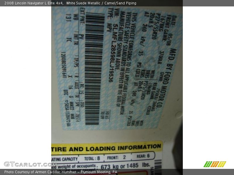 White Suede Metallic / Camel/Sand Piping 2008 Lincoln Navigator L Elite 4x4