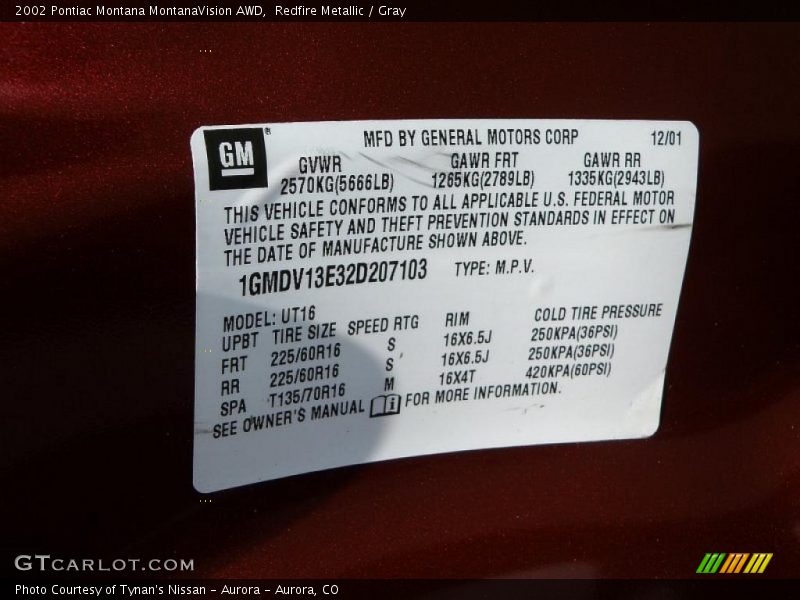 Redfire Metallic / Gray 2002 Pontiac Montana MontanaVision AWD