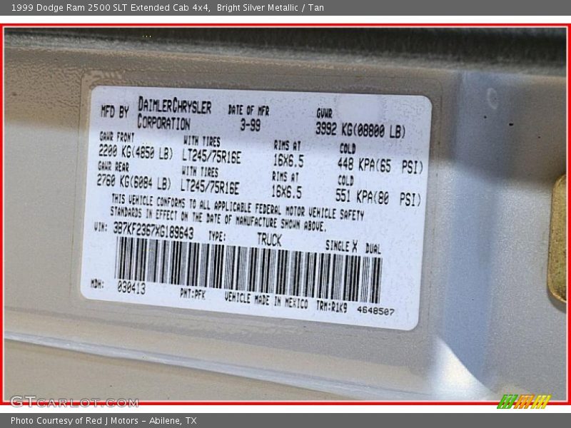 Bright Silver Metallic / Tan 1999 Dodge Ram 2500 SLT Extended Cab 4x4