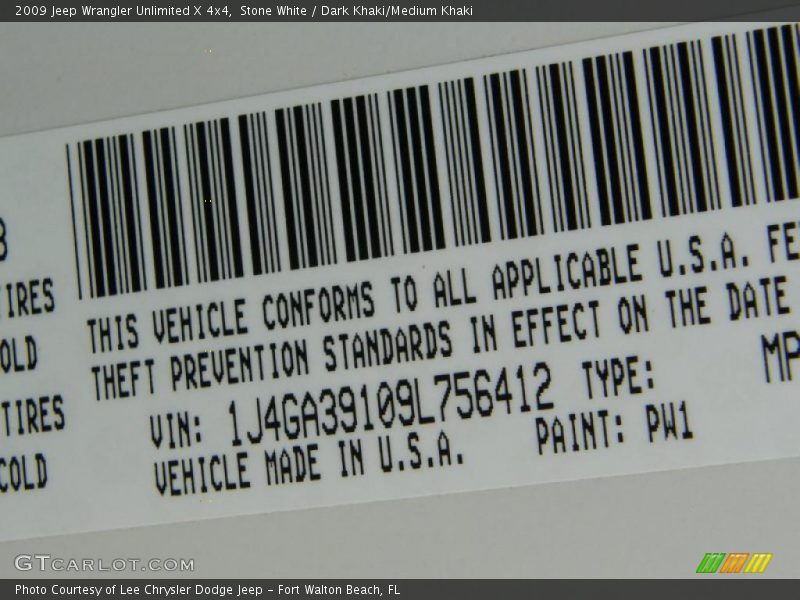 Stone White / Dark Khaki/Medium Khaki 2009 Jeep Wrangler Unlimited X 4x4