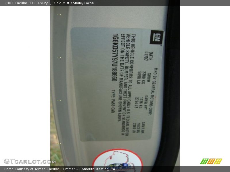 Gold Mist / Shale/Cocoa 2007 Cadillac DTS Luxury II