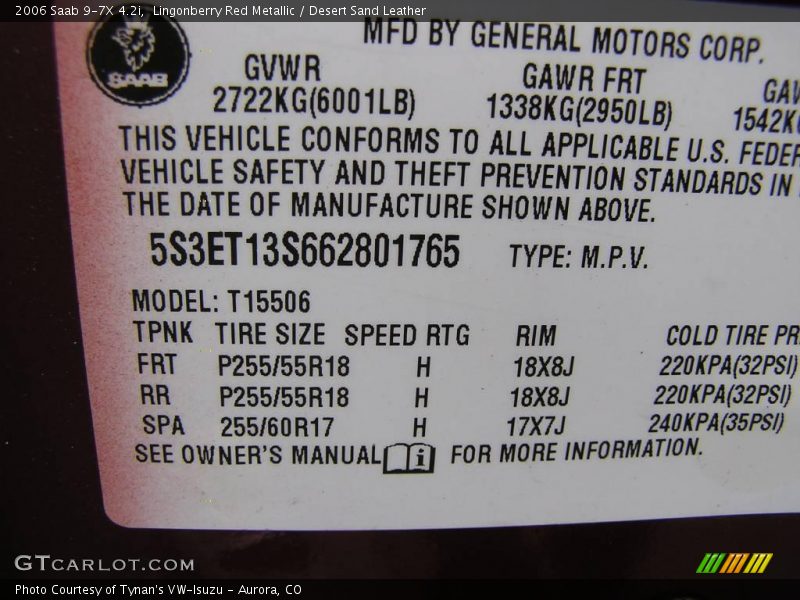 Lingonberry Red Metallic / Desert Sand Leather 2006 Saab 9-7X 4.2i