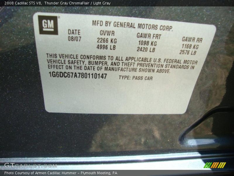 Thunder Gray ChromaFlair / Light Gray 2008 Cadillac STS V8