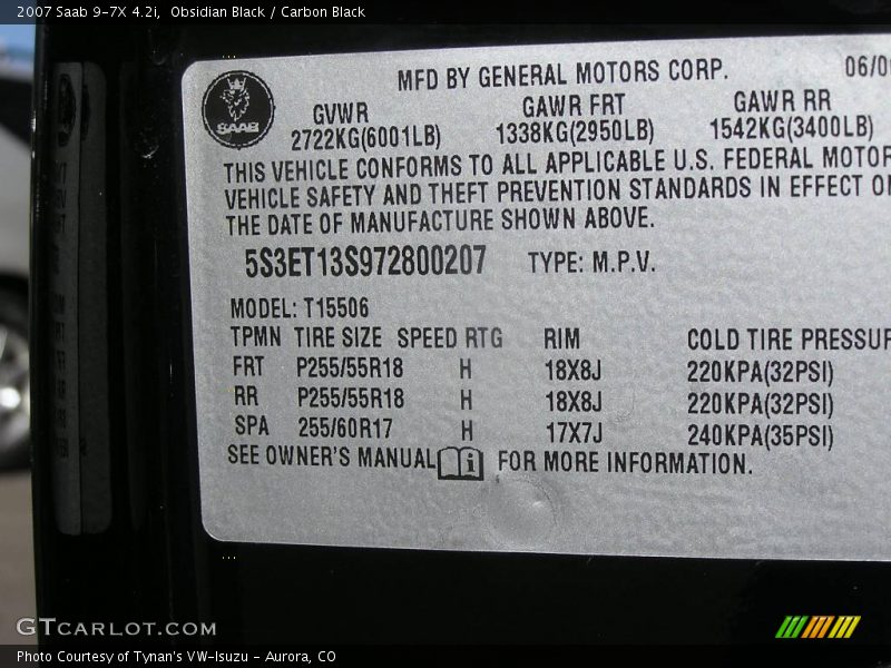 Obsidian Black / Carbon Black 2007 Saab 9-7X 4.2i