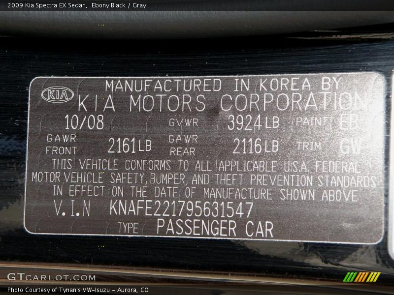 Ebony Black / Gray 2009 Kia Spectra EX Sedan