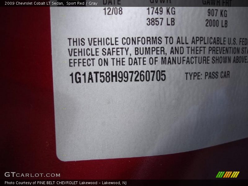 Sport Red / Gray 2009 Chevrolet Cobalt LT Sedan