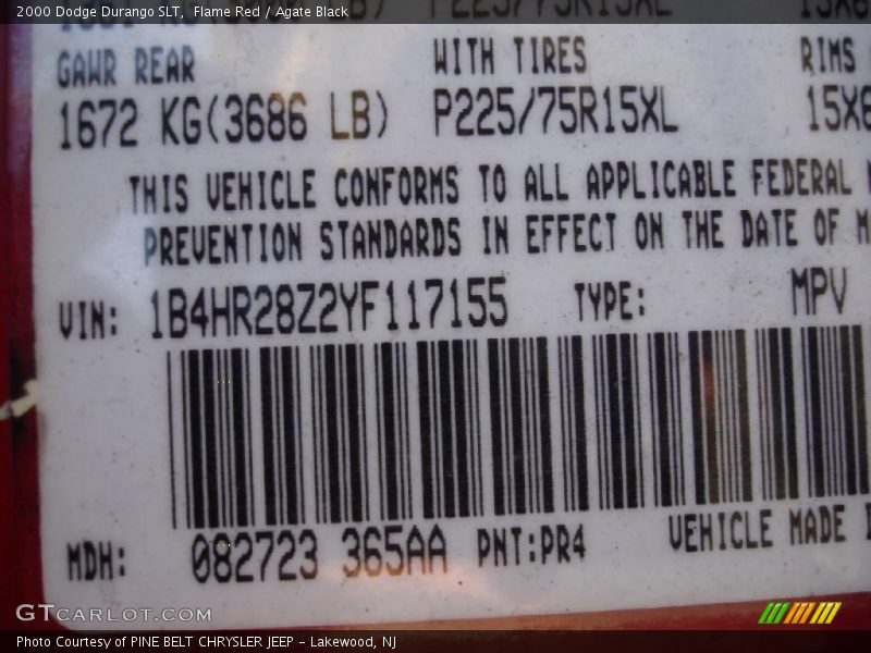 Flame Red / Agate Black 2000 Dodge Durango SLT