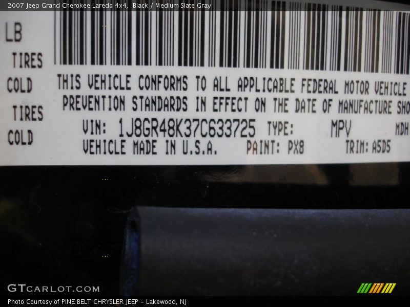 Black / Medium Slate Gray 2007 Jeep Grand Cherokee Laredo 4x4
