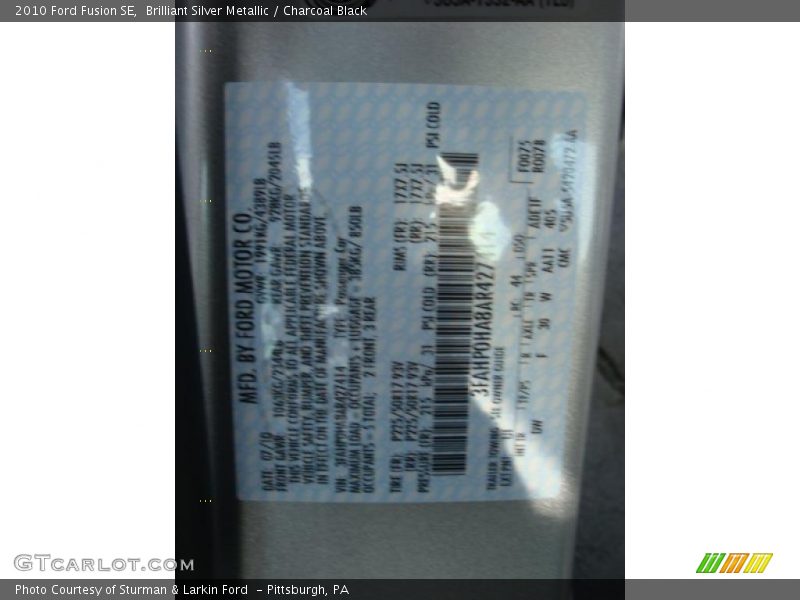 Brilliant Silver Metallic / Charcoal Black 2010 Ford Fusion SE