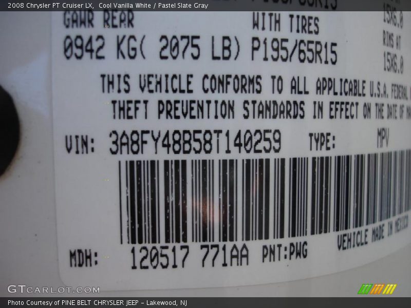 Cool Vanilla White / Pastel Slate Gray 2008 Chrysler PT Cruiser LX