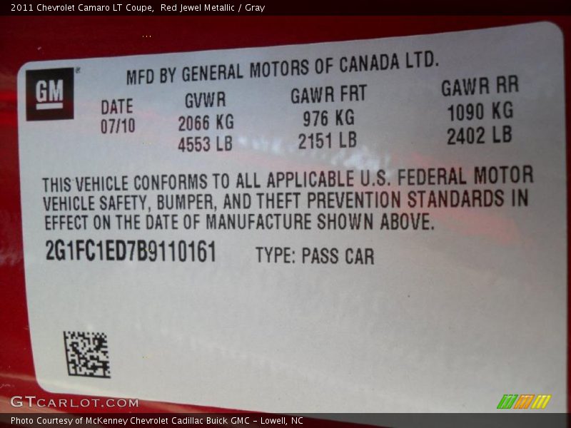 Red Jewel Metallic / Gray 2011 Chevrolet Camaro LT Coupe