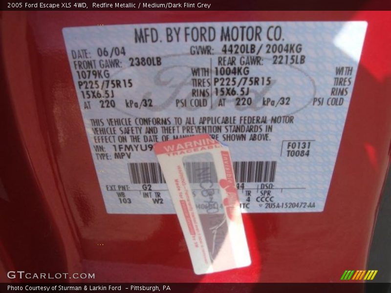 Redfire Metallic / Medium/Dark Flint Grey 2005 Ford Escape XLS 4WD