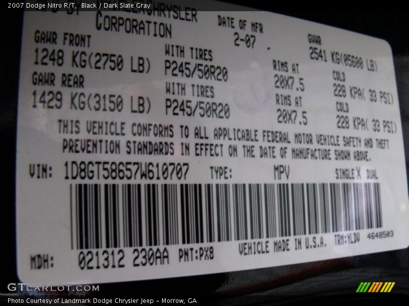 Black / Dark Slate Gray 2007 Dodge Nitro R/T