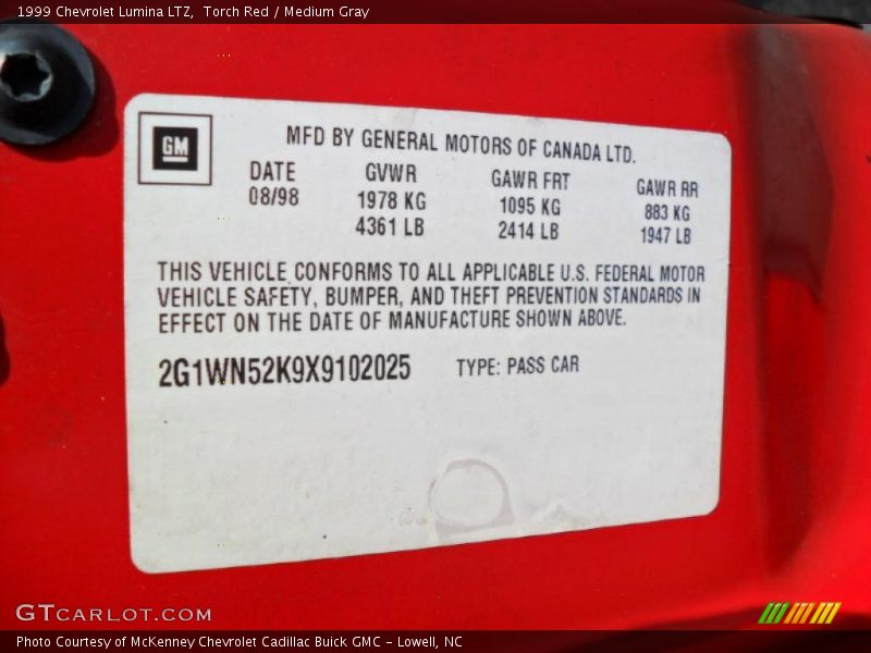 Torch Red / Medium Gray 1999 Chevrolet Lumina LTZ