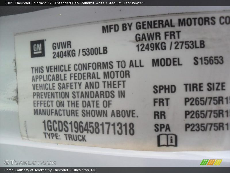 Summit White / Medium Dark Pewter 2005 Chevrolet Colorado Z71 Extended Cab