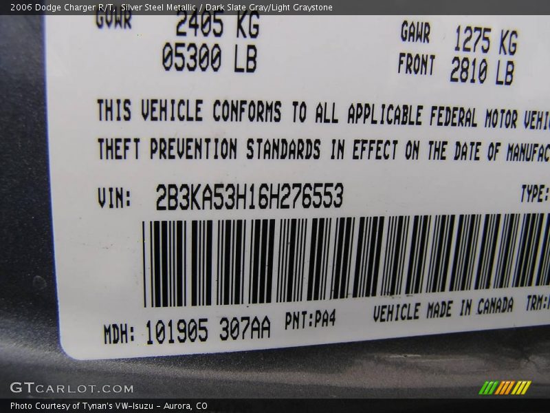 Silver Steel Metallic / Dark Slate Gray/Light Graystone 2006 Dodge Charger R/T