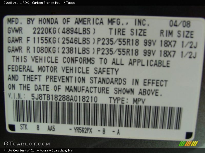 Carbon Bronze Pearl / Taupe 2008 Acura RDX