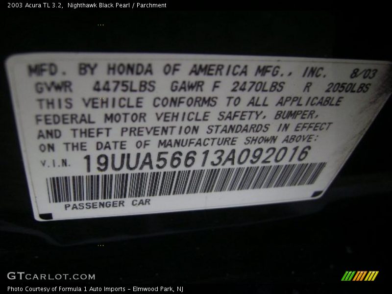 Nighthawk Black Pearl / Parchment 2003 Acura TL 3.2