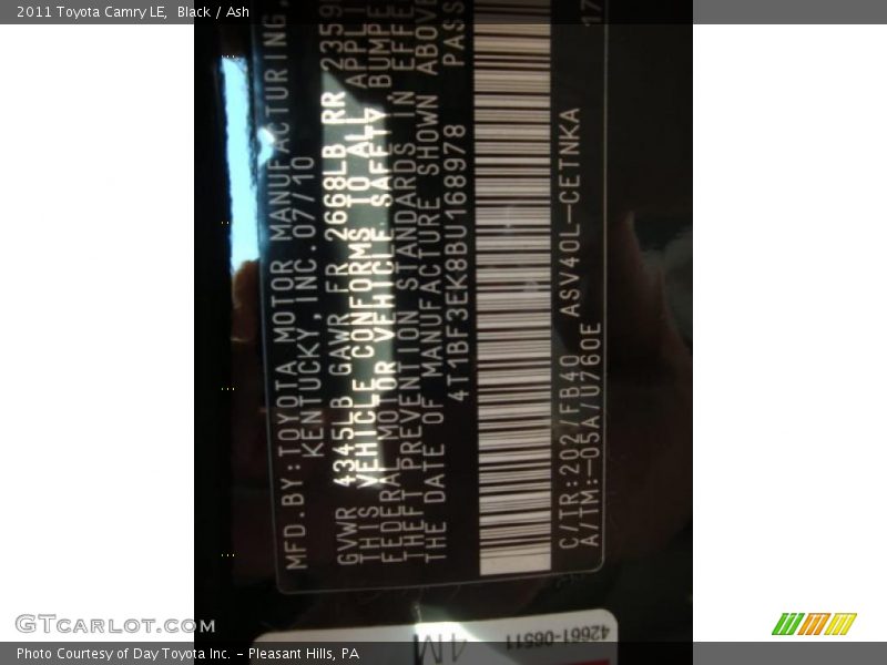 Black / Ash 2011 Toyota Camry LE