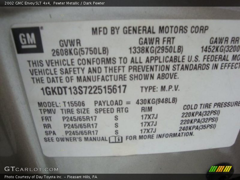 Pewter Metallic / Dark Pewter 2002 GMC Envoy SLT 4x4