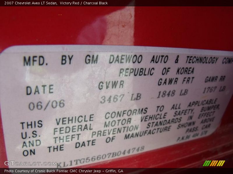 Victory Red / Charcoal Black 2007 Chevrolet Aveo LT Sedan