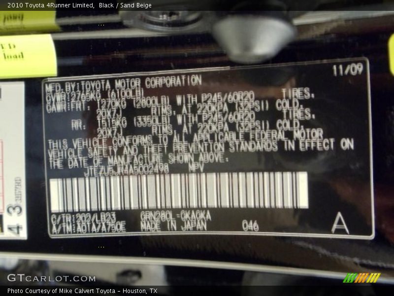 Black / Sand Beige 2010 Toyota 4Runner Limited
