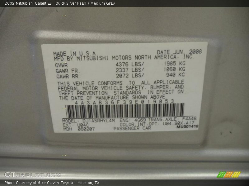 Quick Silver Pearl / Medium Gray 2009 Mitsubishi Galant ES