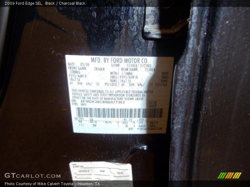 Black / Charcoal Black 2009 Ford Edge SEL