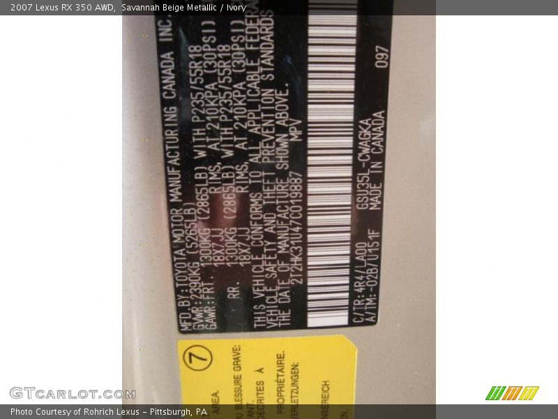 Savannah Beige Metallic / Ivory 2007 Lexus RX 350 AWD