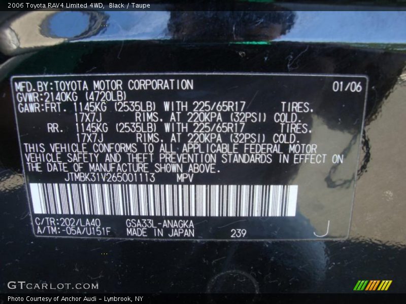 Black / Taupe 2006 Toyota RAV4 Limited 4WD