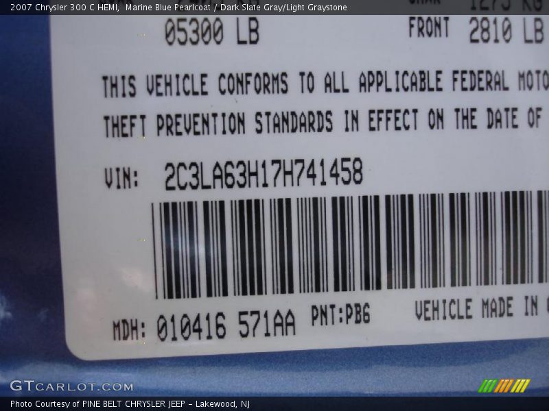 Marine Blue Pearlcoat / Dark Slate Gray/Light Graystone 2007 Chrysler 300 C HEMI