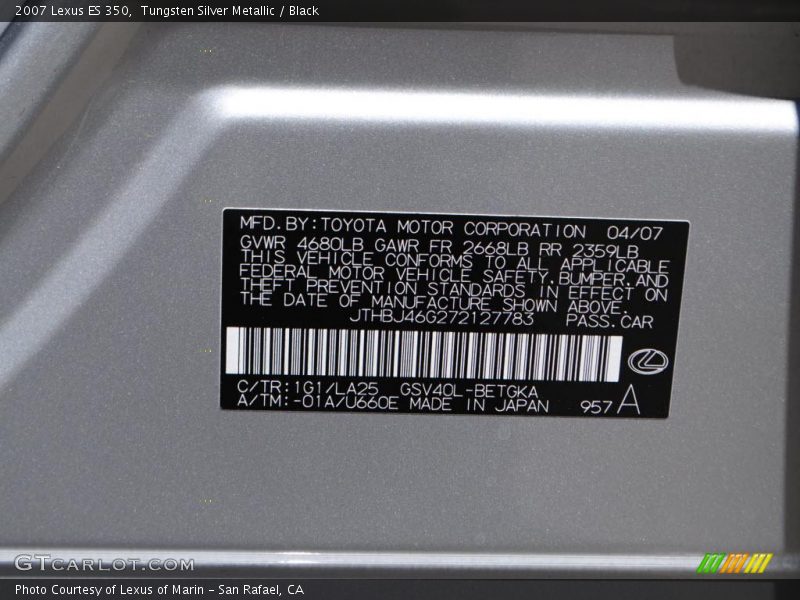 Tungsten Silver Metallic / Black 2007 Lexus ES 350