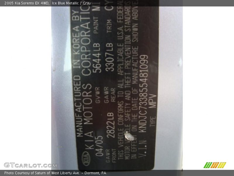 Ice Blue Metallic / Gray 2005 Kia Sorento EX 4WD