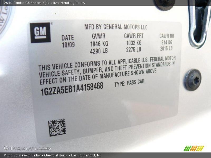 Quicksilver Metallic / Ebony 2010 Pontiac G6 Sedan