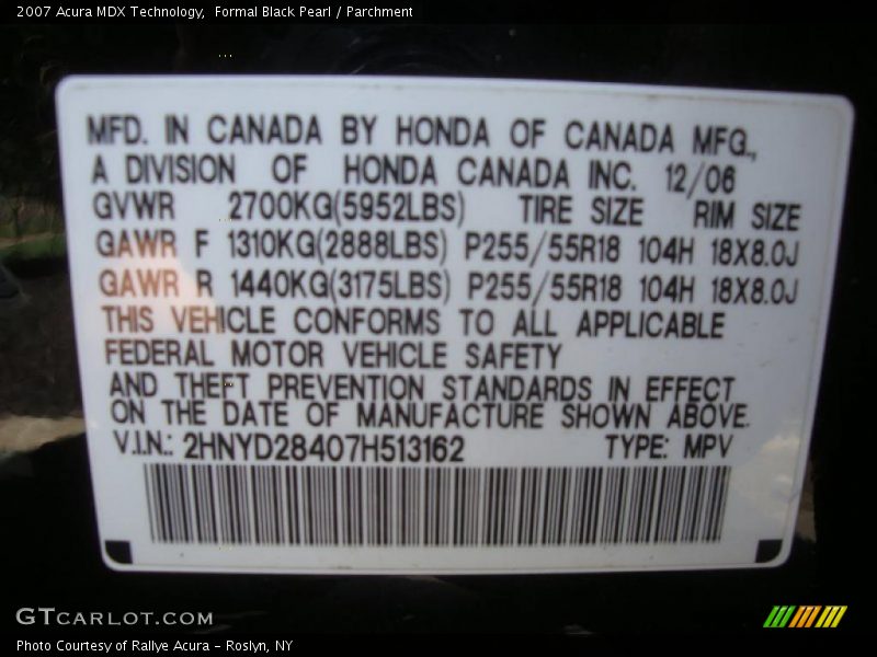 Formal Black Pearl / Parchment 2007 Acura MDX Technology