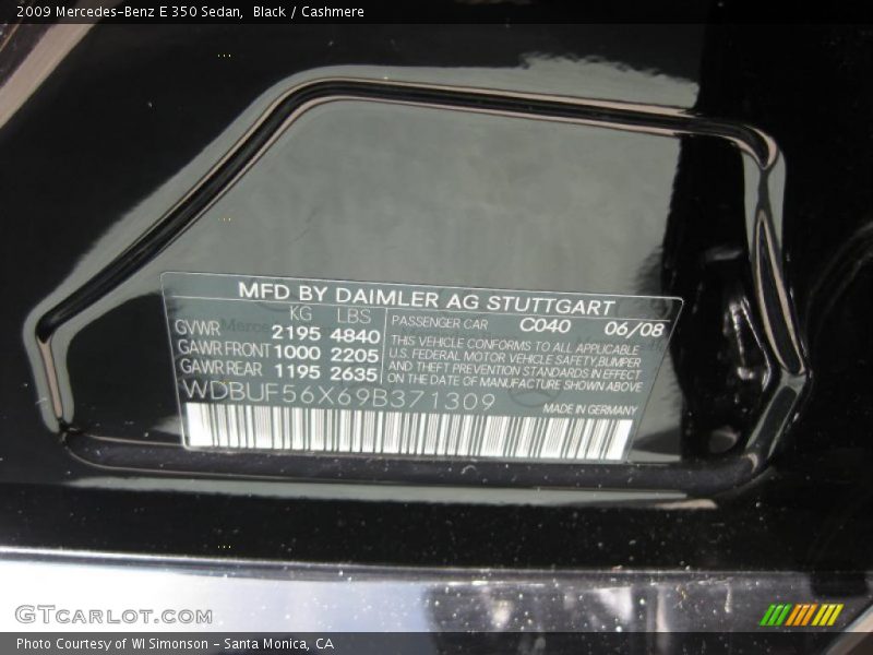 Black / Cashmere 2009 Mercedes-Benz E 350 Sedan