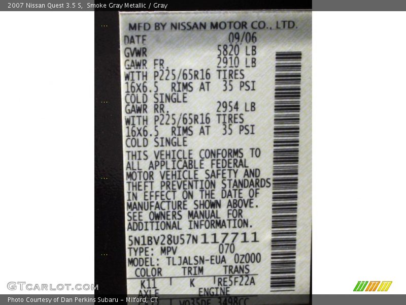 Smoke Gray Metallic / Gray 2007 Nissan Quest 3.5 S