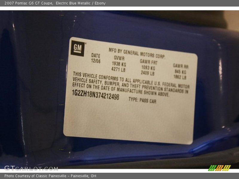 Electric Blue Metallic / Ebony 2007 Pontiac G6 GT Coupe