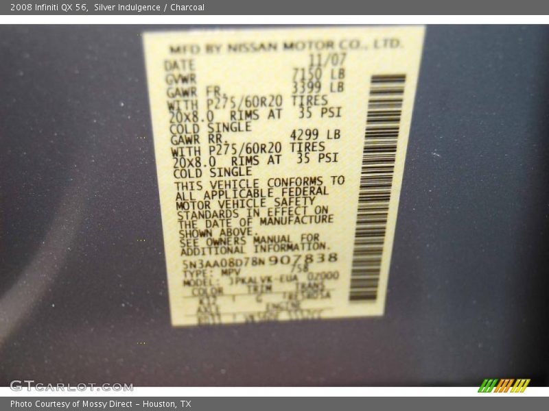 Silver Indulgence / Charcoal 2008 Infiniti QX 56